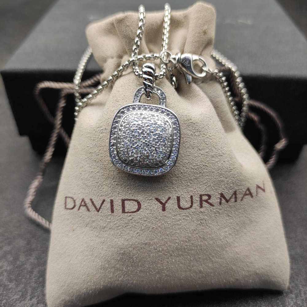 David Yurman Silver Square Diamond Necklace - Picture 3 of 8